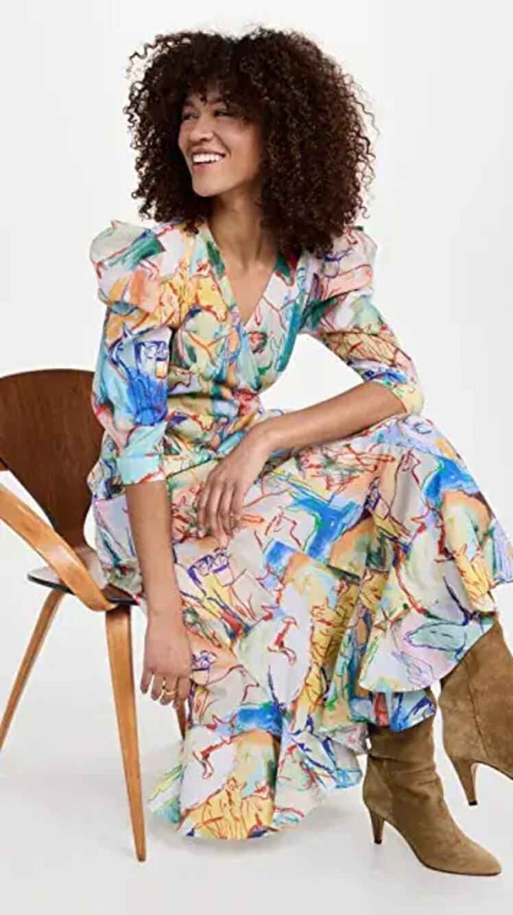 De Loreta Izula Abstract Floral A-Line Midi Horse Print Dress Mexico Lindo Small